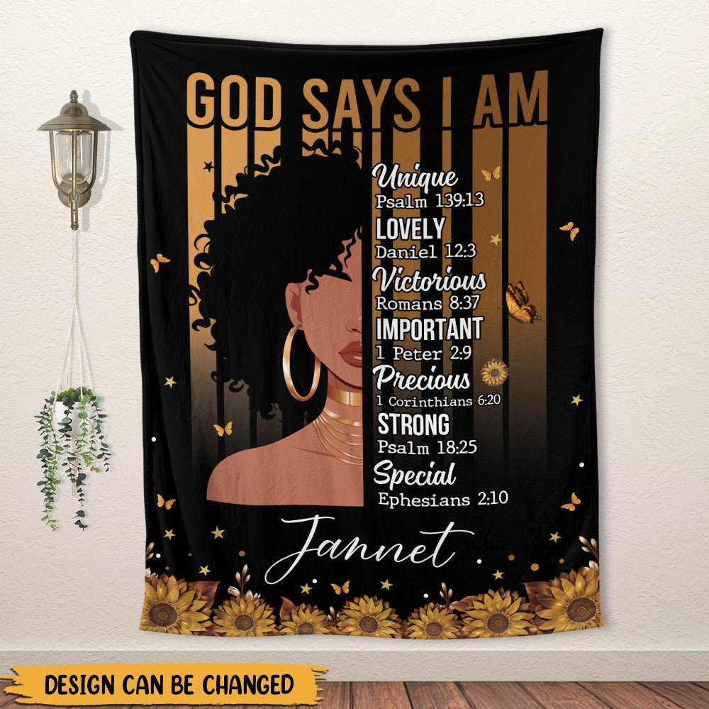 God Says I Am (Black Woman) - Personalized Blanket - Giftago