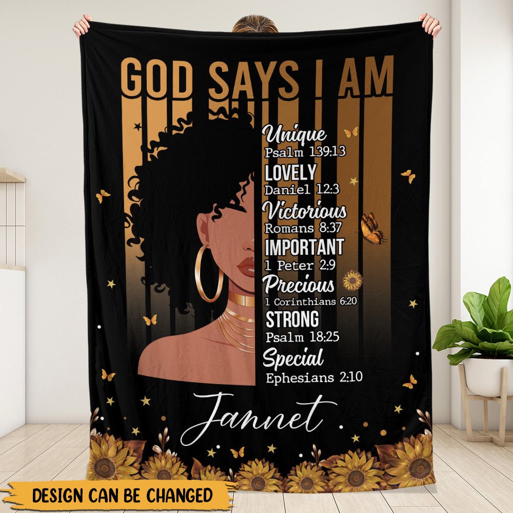 God Says I Am (Black Woman) - Personalized Blanket - Giftago
