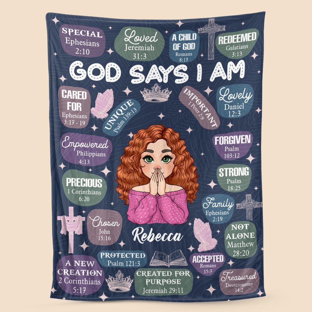 God Says I Am (Dark Blue) - Personalized Blanket - Meaningful Gift For Birthday - Giftago