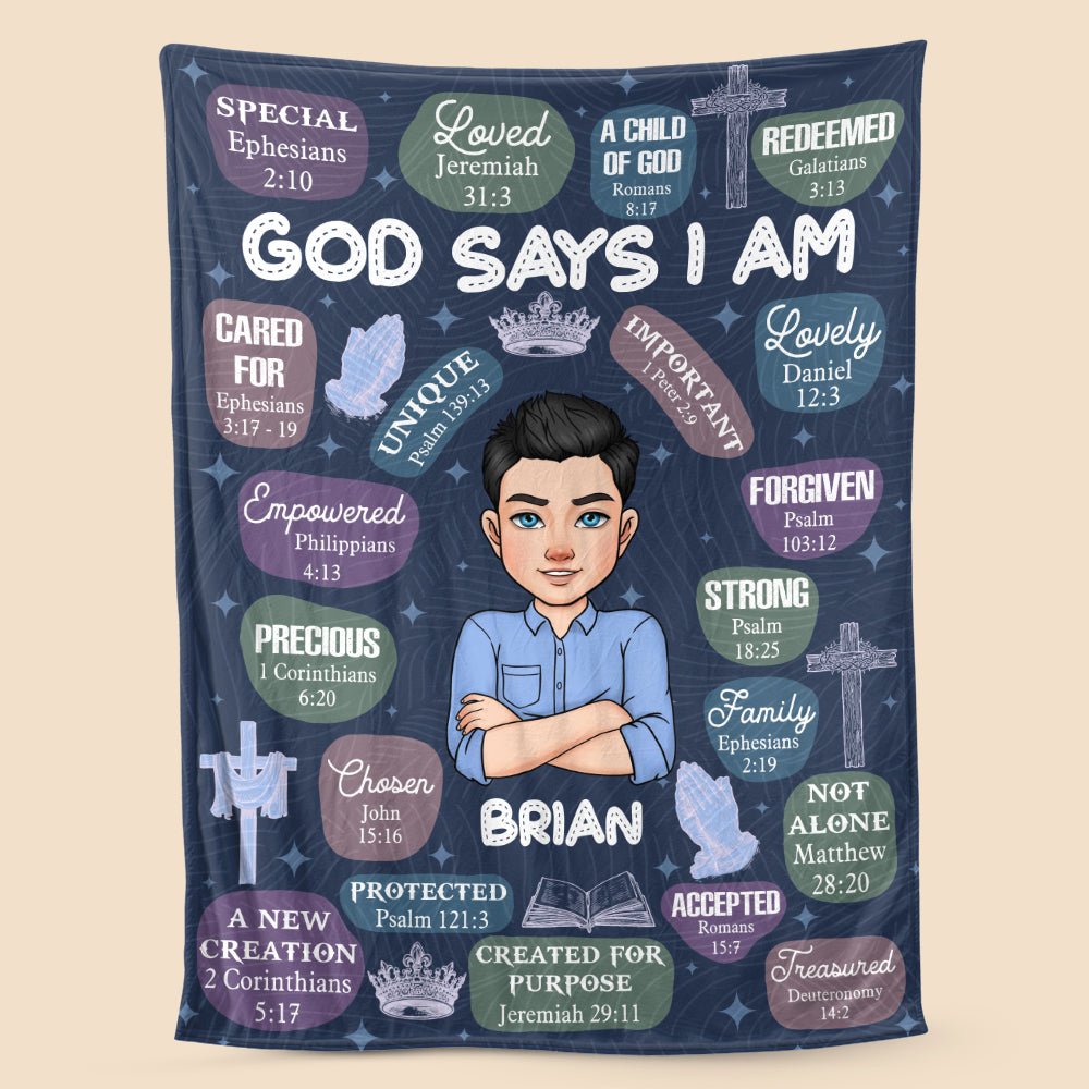 God Says I Am (Dark Blue) - Personalized Blanket - Meaningful Gift For Birthday - Giftago