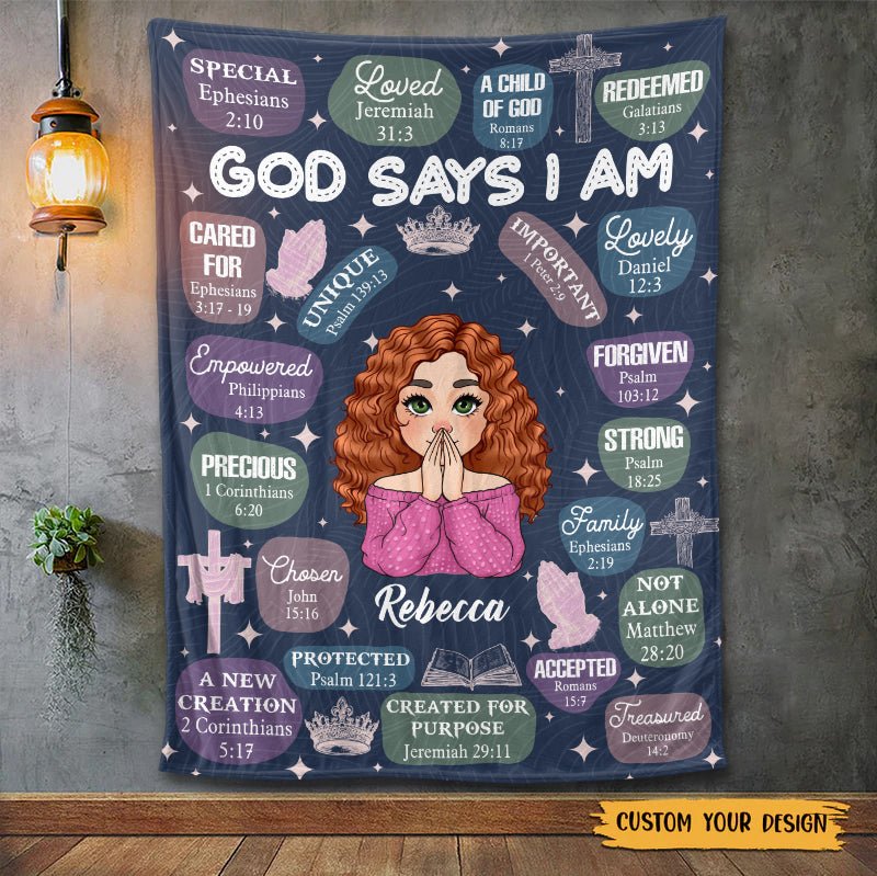 God Says I Am (Dark Blue) - Personalized Blanket - Meaningful Gift For Birthday - Giftago