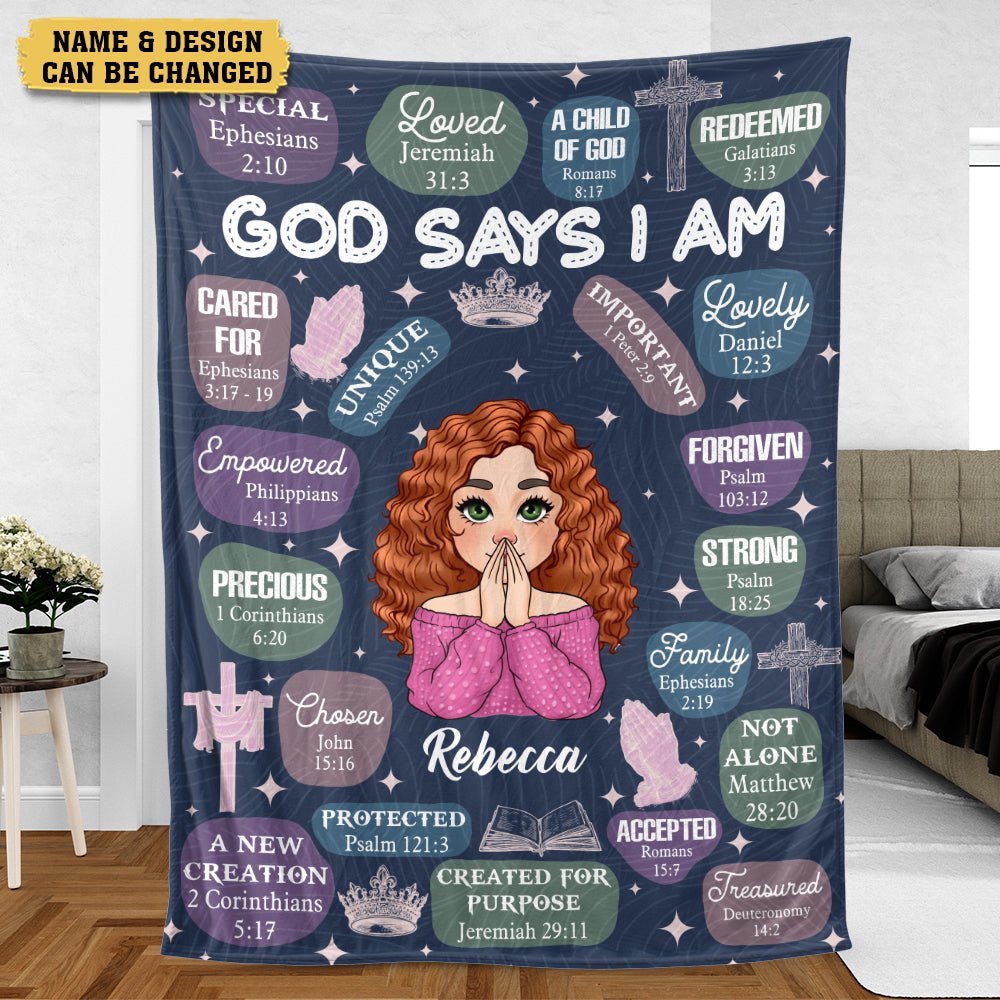 God Says I Am (Dark Blue) - Personalized Blanket - Meaningful Gift For Birthday - Giftago