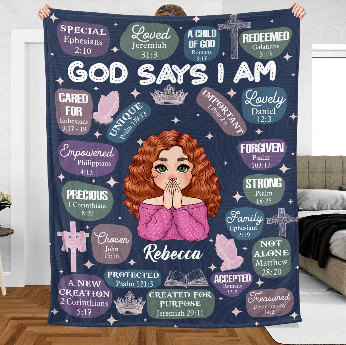 God Says I Am (Dark Blue) - Personalized Blanket - Meaningful Gift For Birthday - Giftago