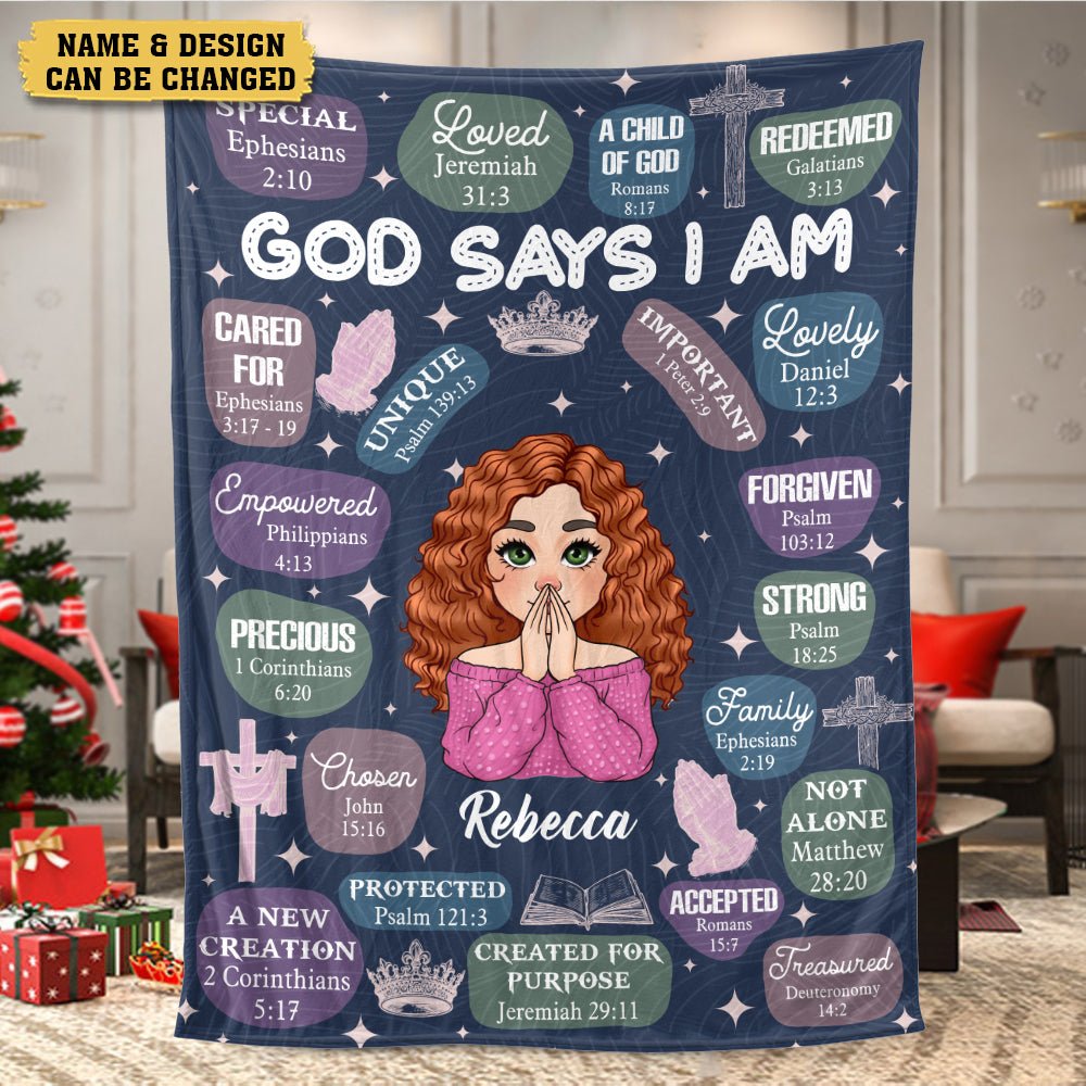 God Says I Am (Dark Blue) - Personalized Blanket - Meaningful Gift For Birthday - Giftago