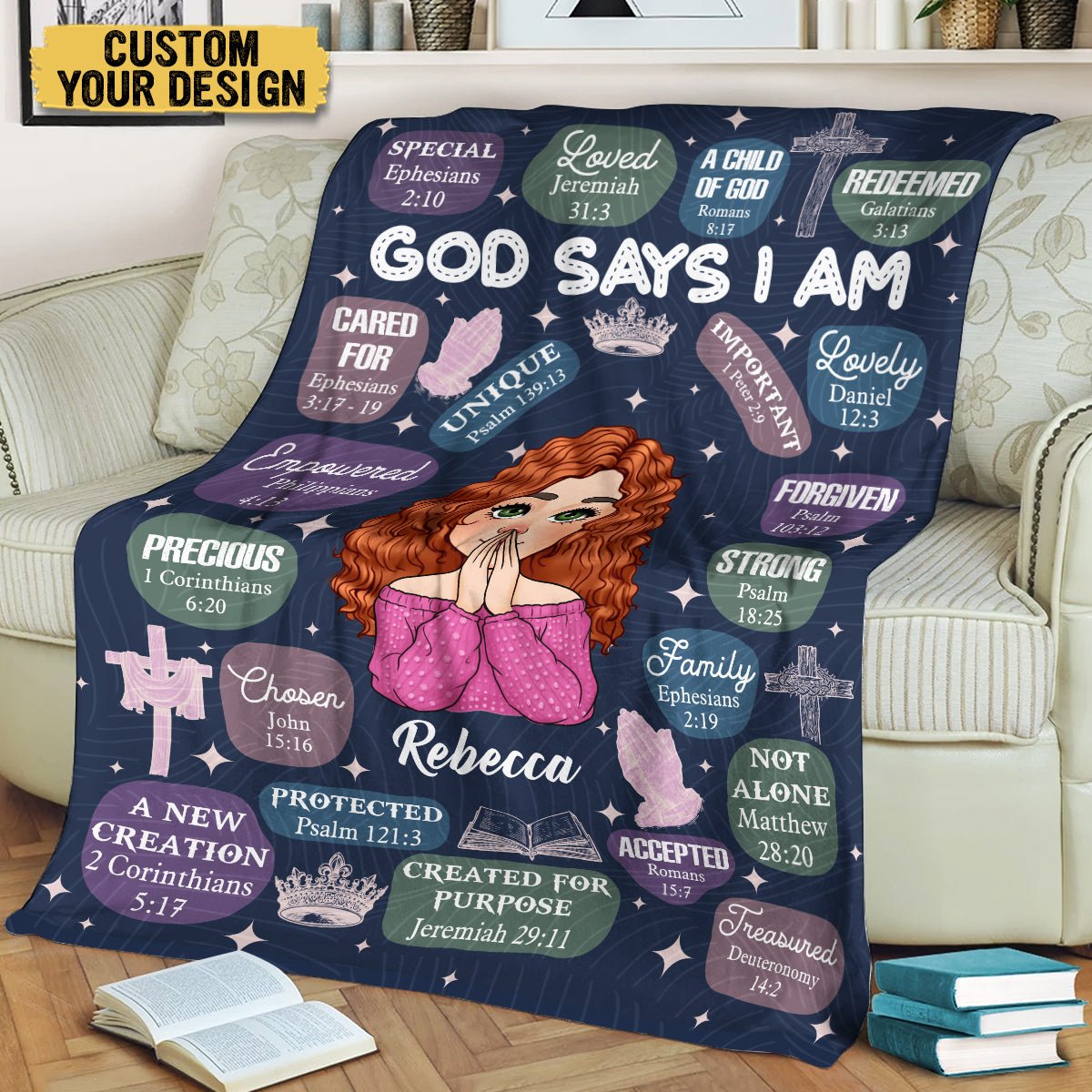 God Says I Am (Dark Blue) - Personalized Blanket - Meaningful Gift For Birthday - Giftago