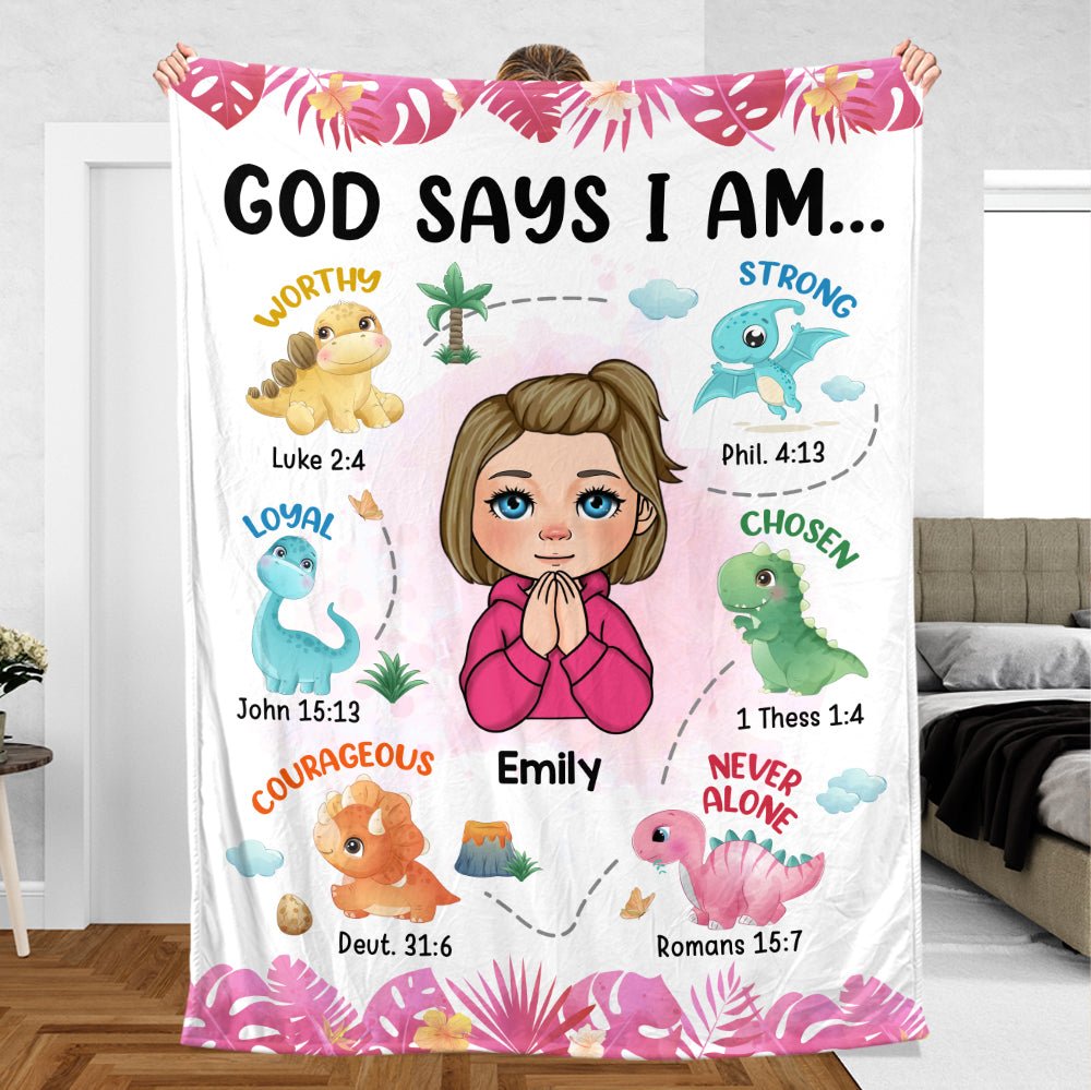 God Says I Am Dinosaurs For Kids - Personalized Blanket - Best Gift For Birthday - Giftago