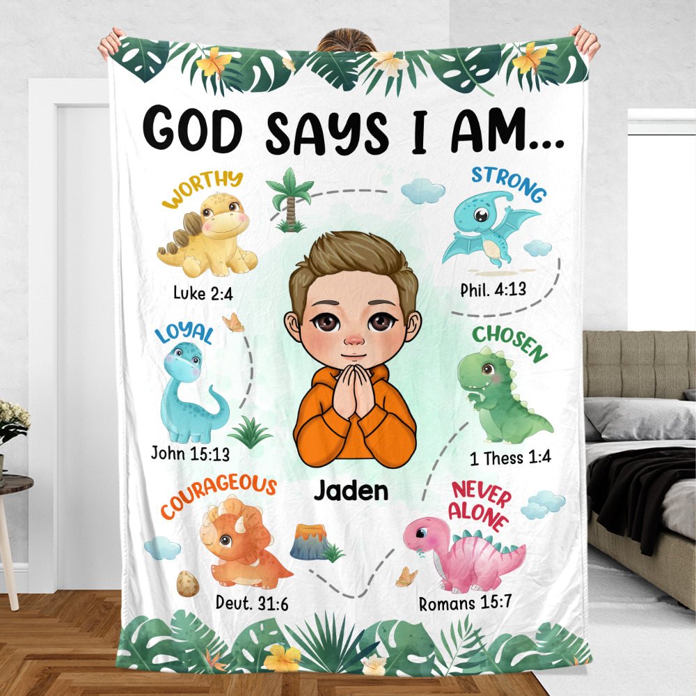 God Says I Am Dinosaurs For Kids - Personalized Blanket - Best Gift For Birthday - Giftago