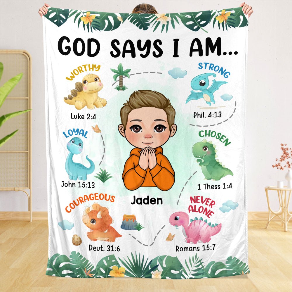 God Says I Am Dinosaurs For Kids - Personalized Blanket - Best Gift For Birthday - Giftago