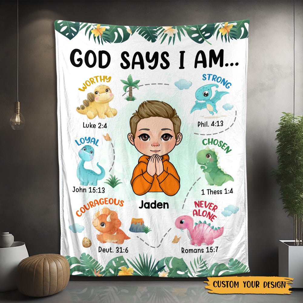 God Says I Am Dinosaurs For Kids - Personalized Blanket - Best Gift For Birthday - Giftago