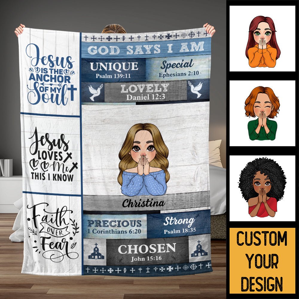 God Says I Am Faith Over Fear - Personalized Blanket - Best Gift For Mother, Grandma, For Birthday - Giftago