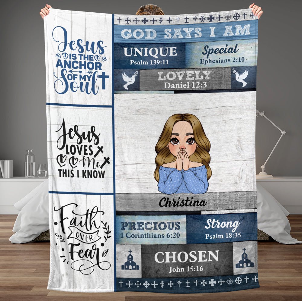 God Says I Am Faith Over Fear - Personalized Blanket - Best Gift For Mother, Grandma, For Birthday - Giftago