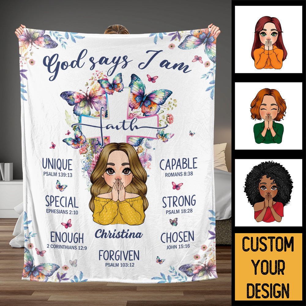 God Says I Am Faith - Personalized Blanket - Best Gift For Mother, For Grandma - Giftago