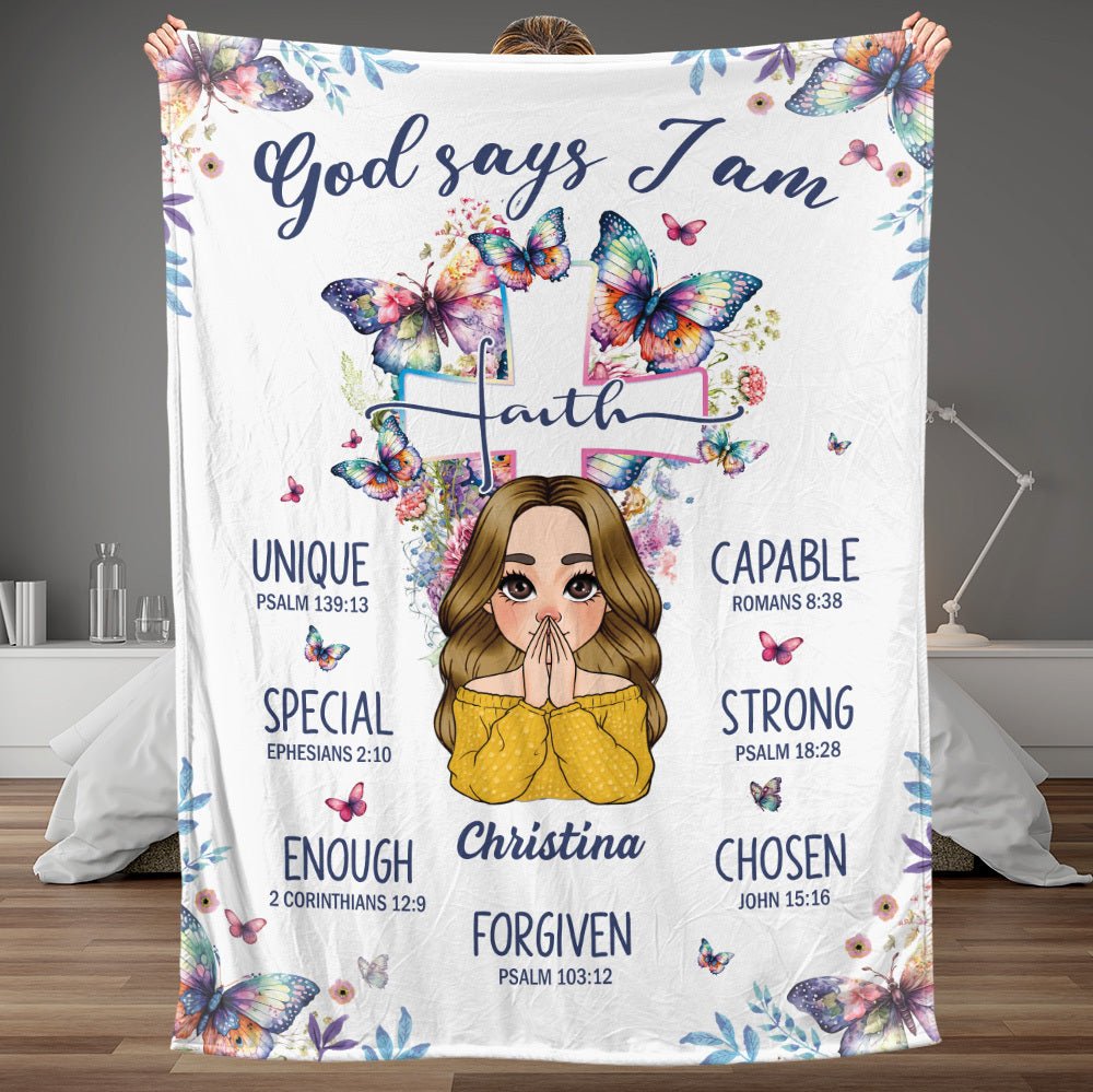 God Says I Am Faith - Personalized Blanket - Best Gift For Mother, For Grandma - Giftago