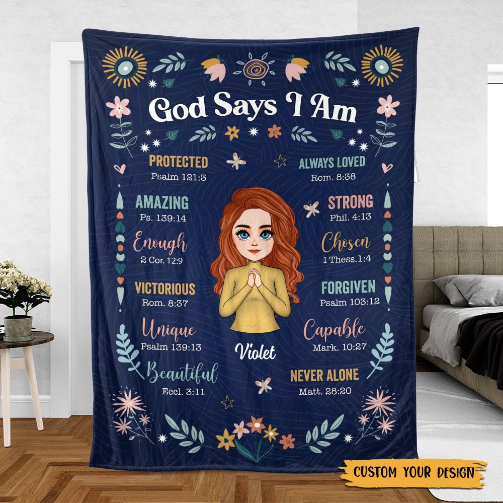God Says I Am Floral (Chibi) - Personalized Blanket - Best Gift For Birthday - Giftago