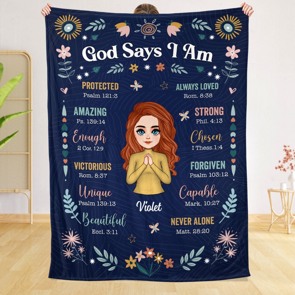 God Says I Am Floral (Chibi) - Personalized Blanket - Best Gift For Birthday - Giftago