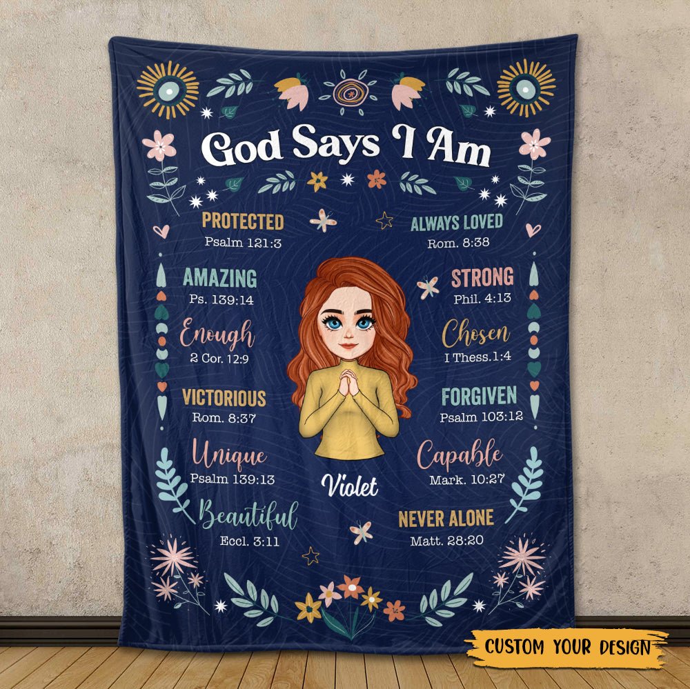 God Says I Am Floral (Chibi) - Personalized Blanket - Best Gift For Birthday - Giftago
