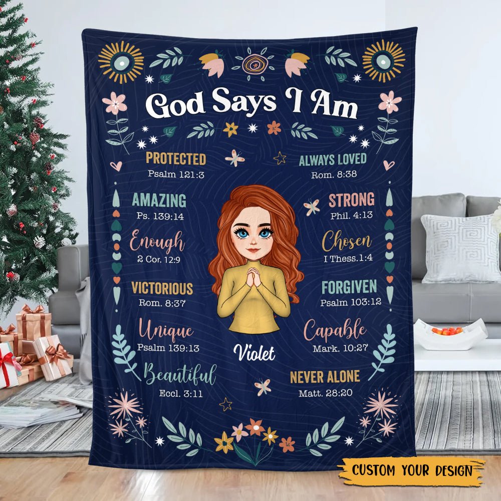 God Says I Am Floral (Chibi) - Personalized Blanket - Best Gift For Birthday - Giftago