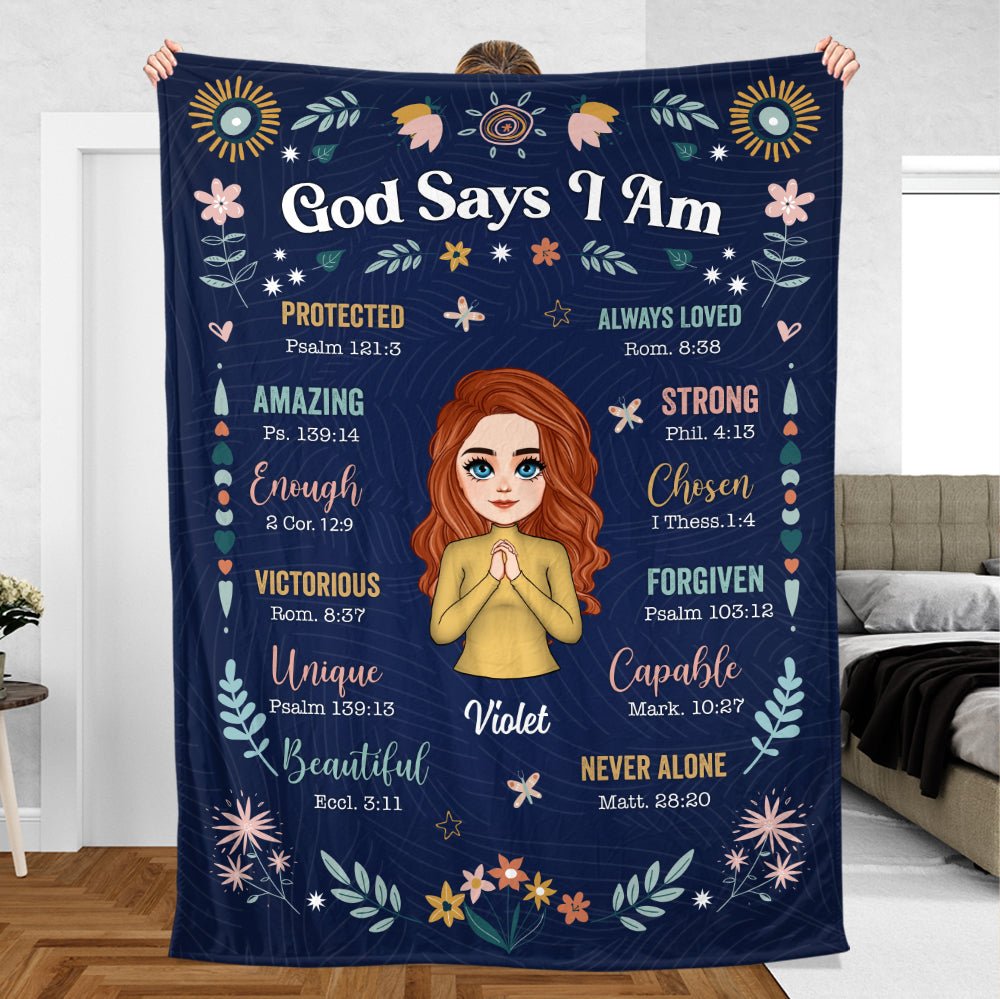 God Says I Am Floral (Chibi) - Personalized Blanket - Best Gift For Birthday - Giftago