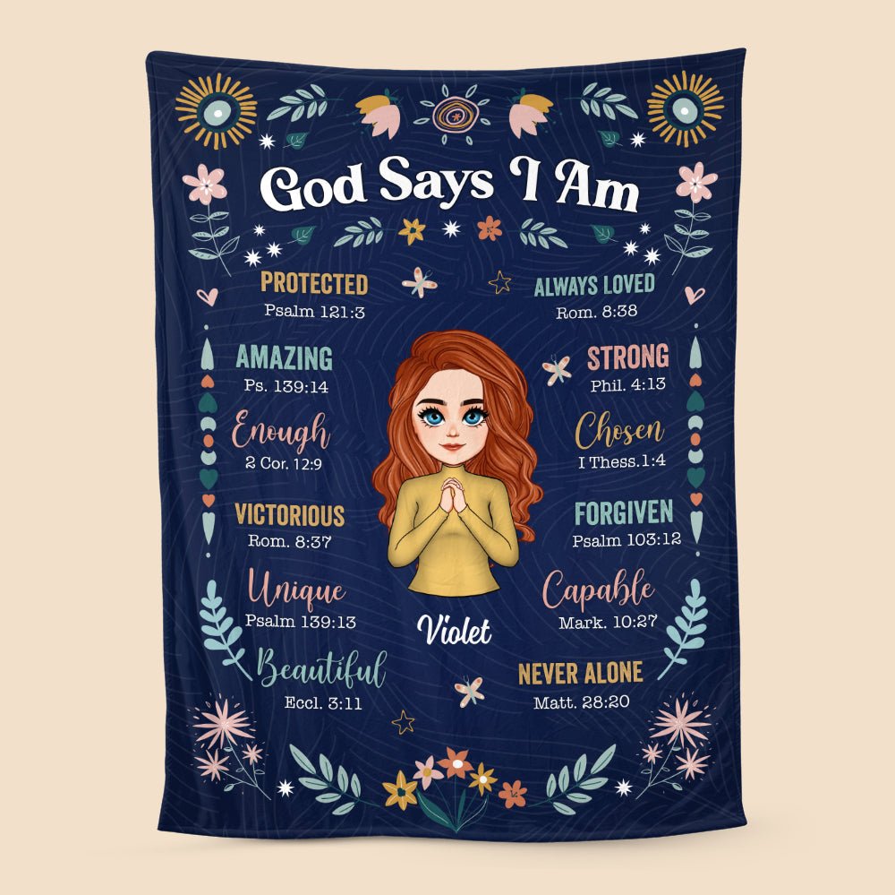 God Says I Am Floral (Chibi) - Personalized Blanket - Best Gift For Birthday - Giftago