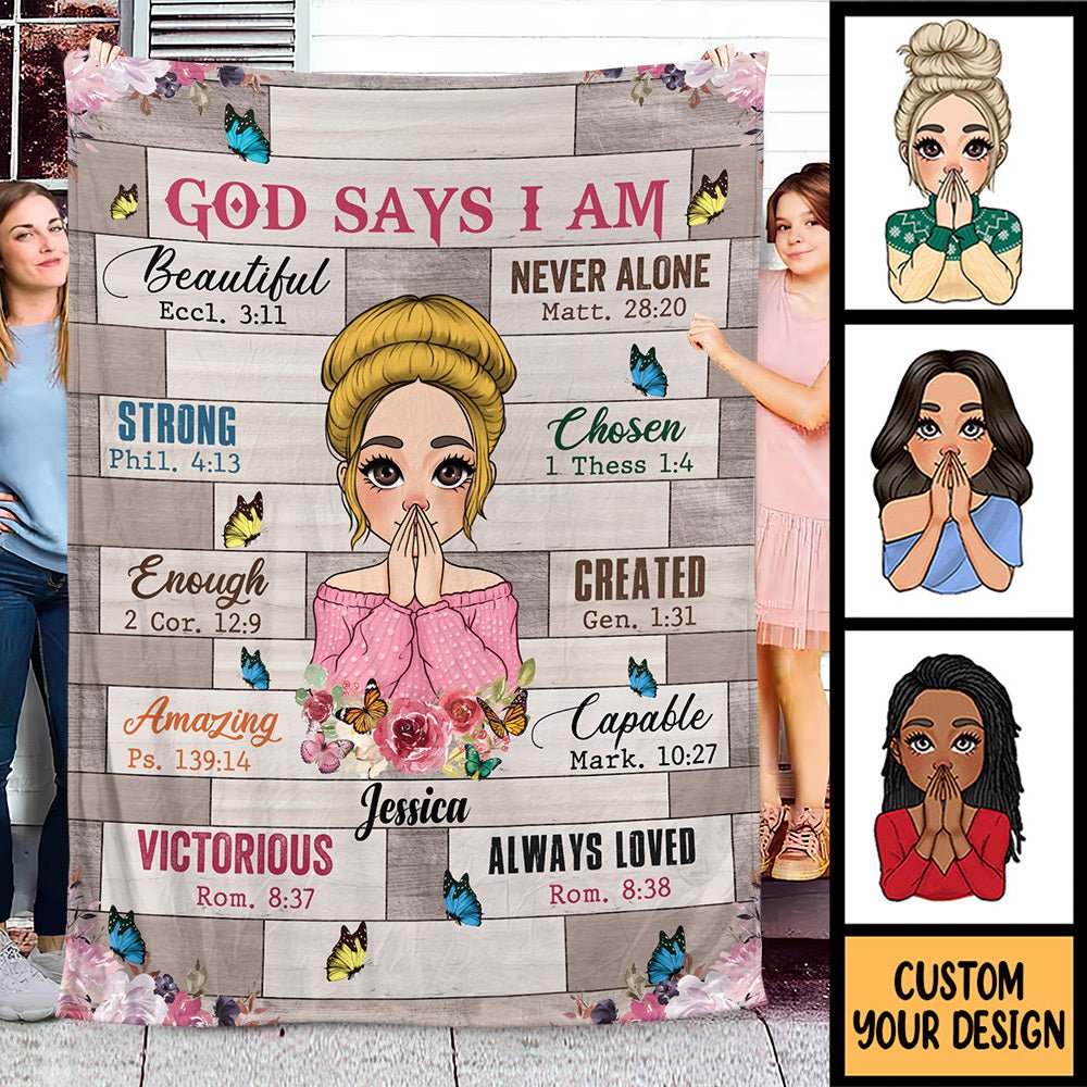 God Says I Am Floral - Personalized Blanket - Best Gift For Daughter, Granddaughter, For Birthday - Giftago