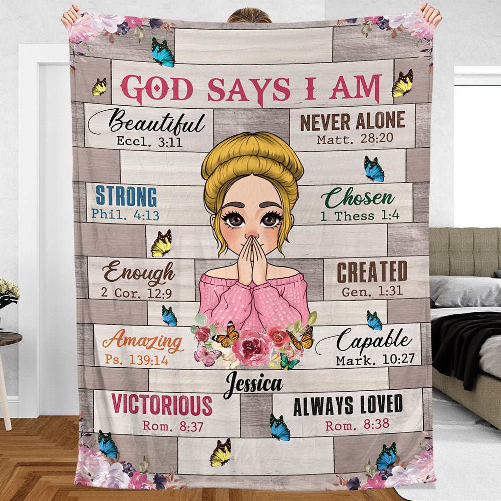 God Says I Am Floral - Personalized Blanket - Best Gift For Daughter, Granddaughter, For Birthday - Giftago