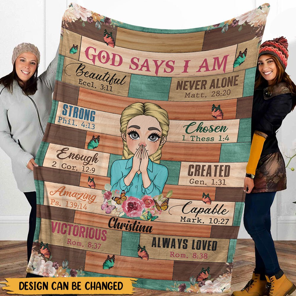 God Says I Am Floral - Personalized Blanket - Best Gift For Daughter, Granddaughter, For Birthday - Giftago