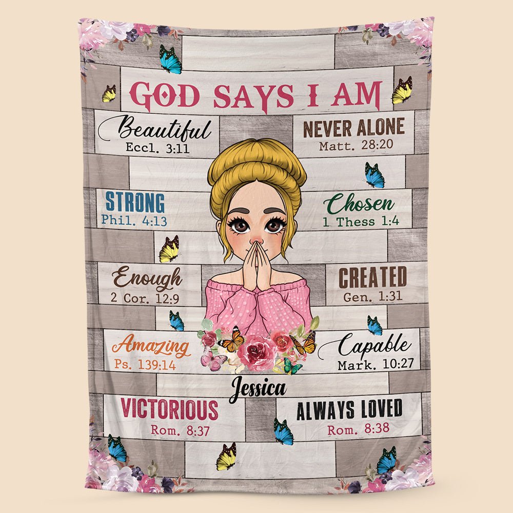 God Says I Am Floral - Personalized Blanket - Best Gift For Daughter, Granddaughter, For Birthday - Giftago