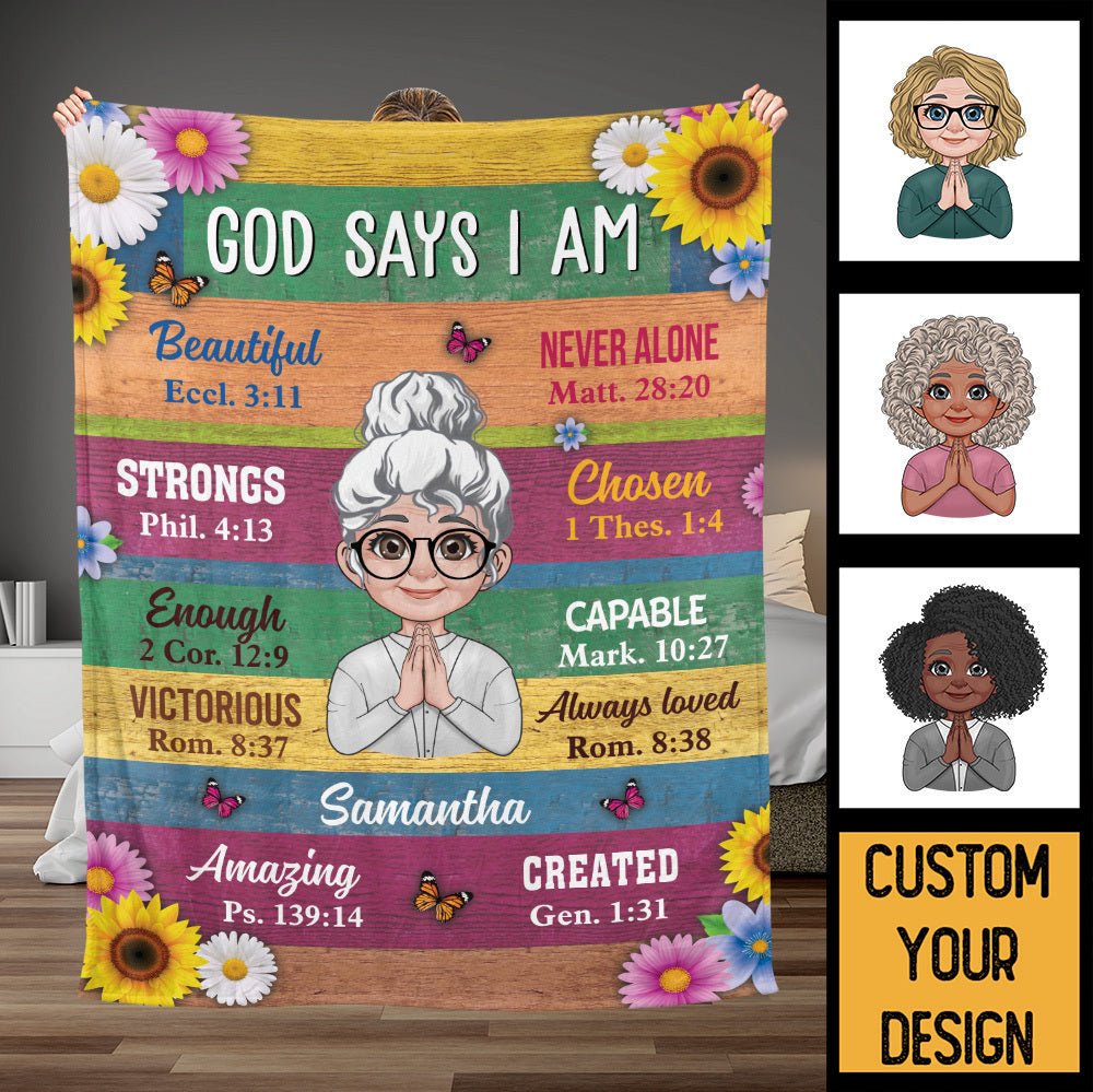 God Says I Am Flower - Personalized Blanket - Best Gift For Mother, For Grandma - Giftago