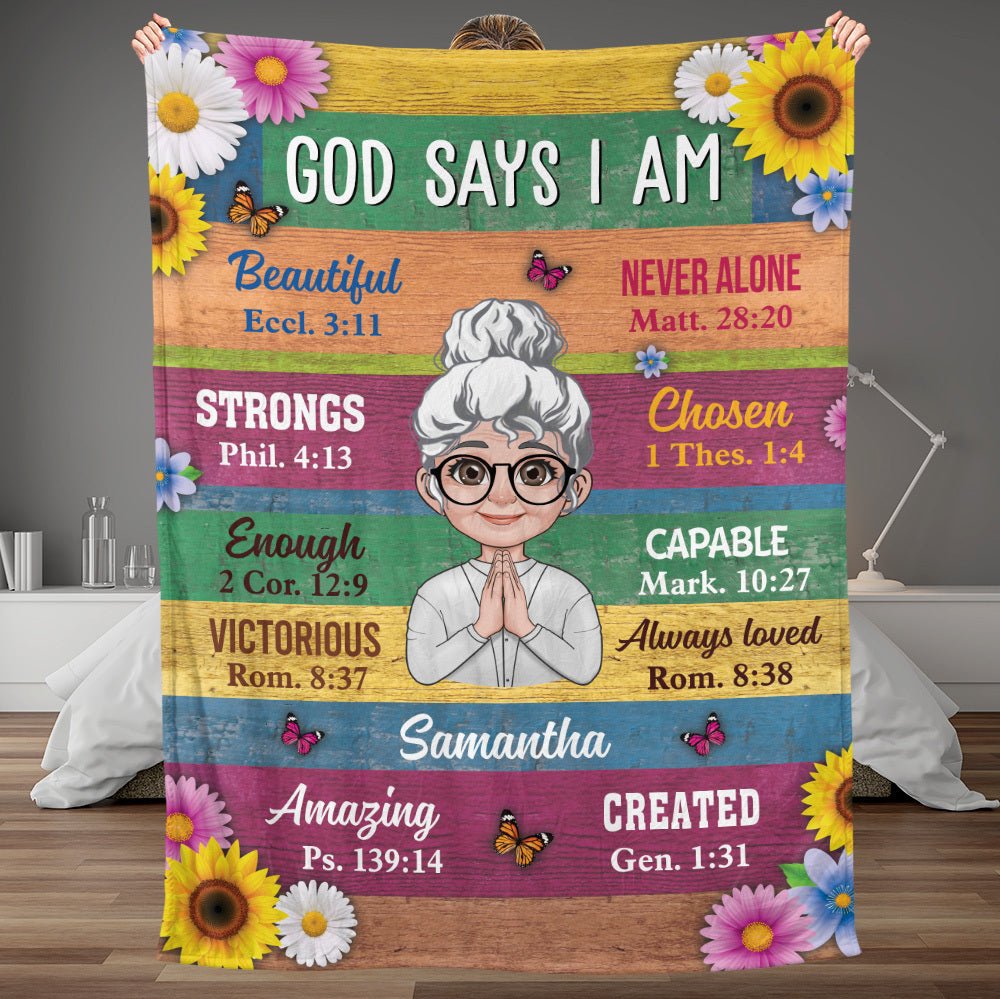 God Says I Am Flower - Personalized Blanket - Best Gift For Mother, For Grandma - Giftago