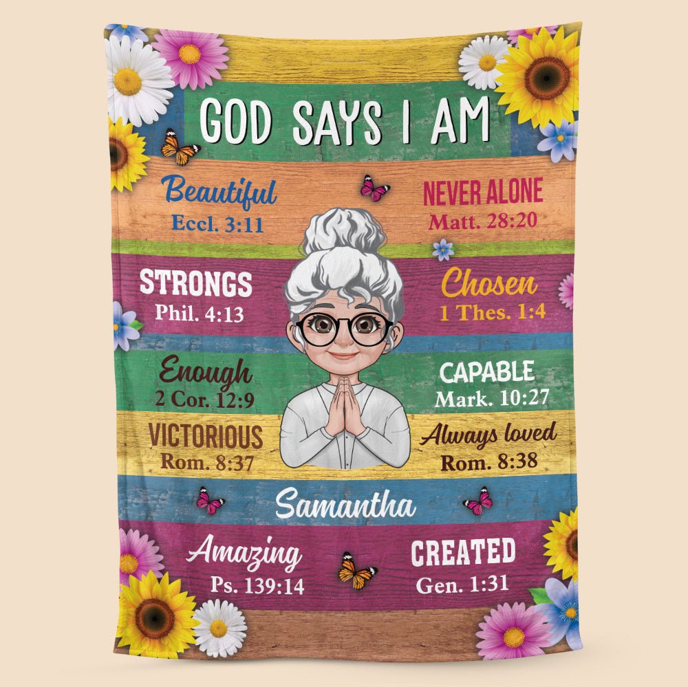 God Says I Am Flower - Personalized Blanket - Best Gift For Mother, For Grandma - Giftago