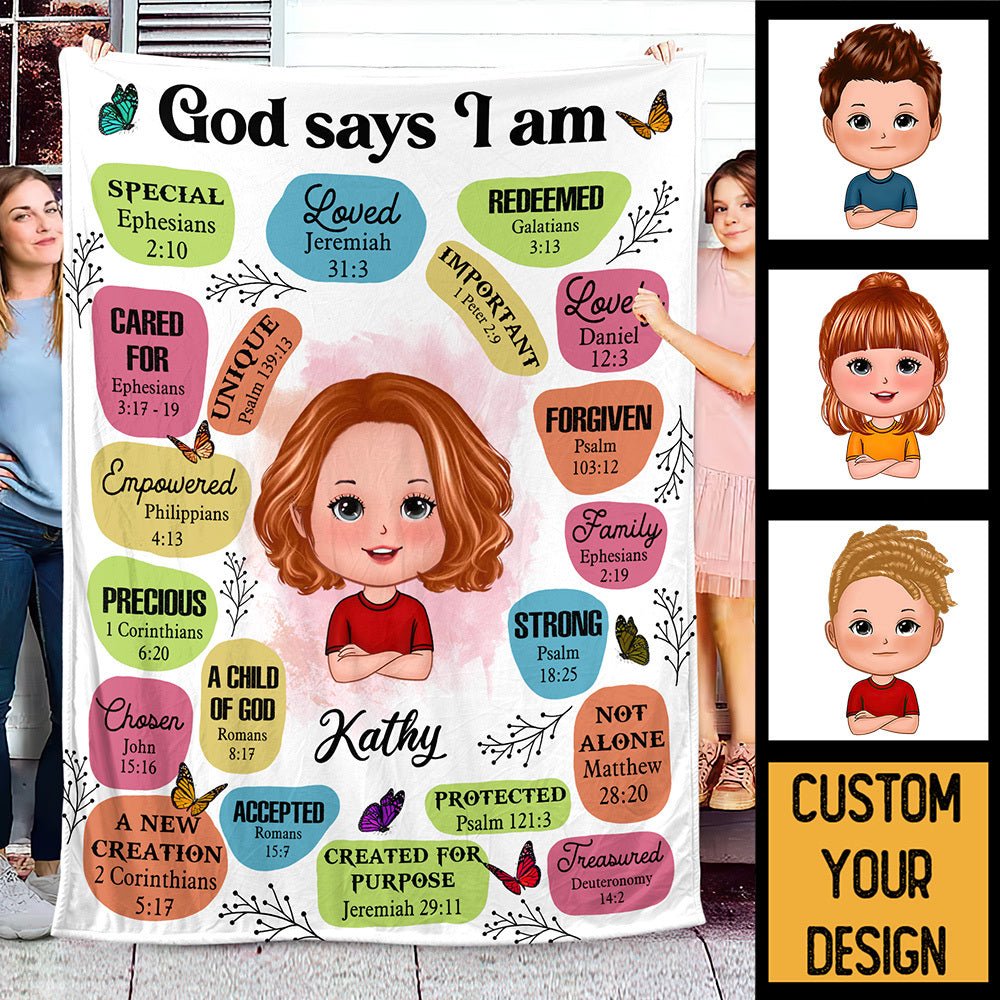 God Says I Am For Kid (Version 2) - Personalized Blanket - Best Gift For Kids, For Birthday - Giftago