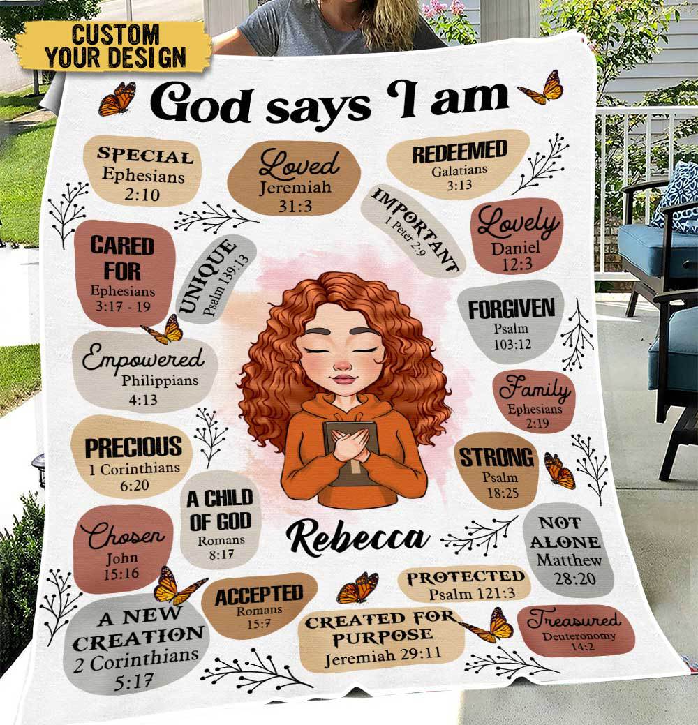 God Says I Am - Personalized Blanket - Best Gift Idea For Daughter, Granddaughter, Niece - Giftago