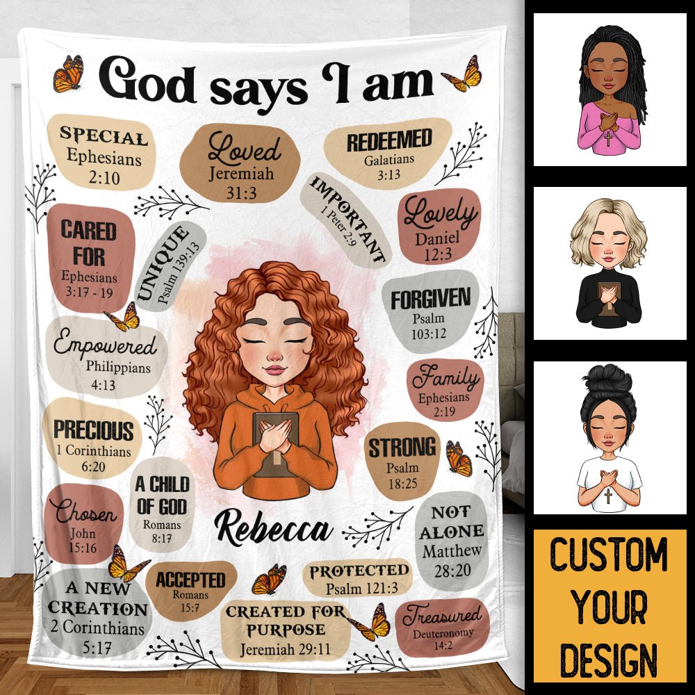 God Says I Am - Personalized Blanket - Best Gift Idea For Daughter, Granddaughter, Niece - Giftago