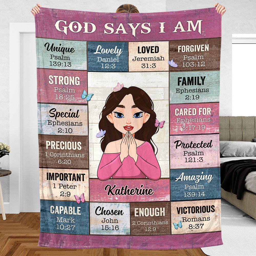 God Says I Am Pink (Cartoon) - Personalized Blanket - Meaningful Gifts for Birthday - Giftago