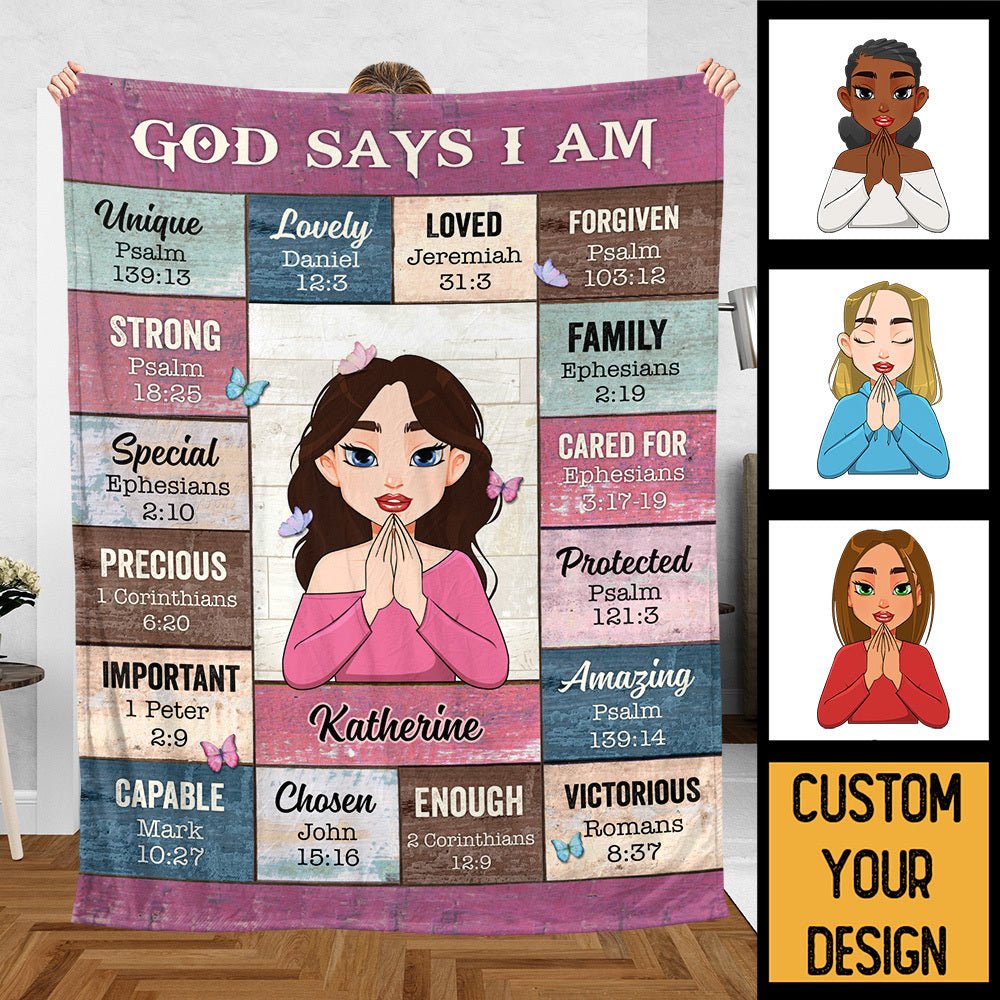 God Says I Am Pink (Cartoon) - Personalized Blanket - Meaningful Gifts for Birthday - Giftago