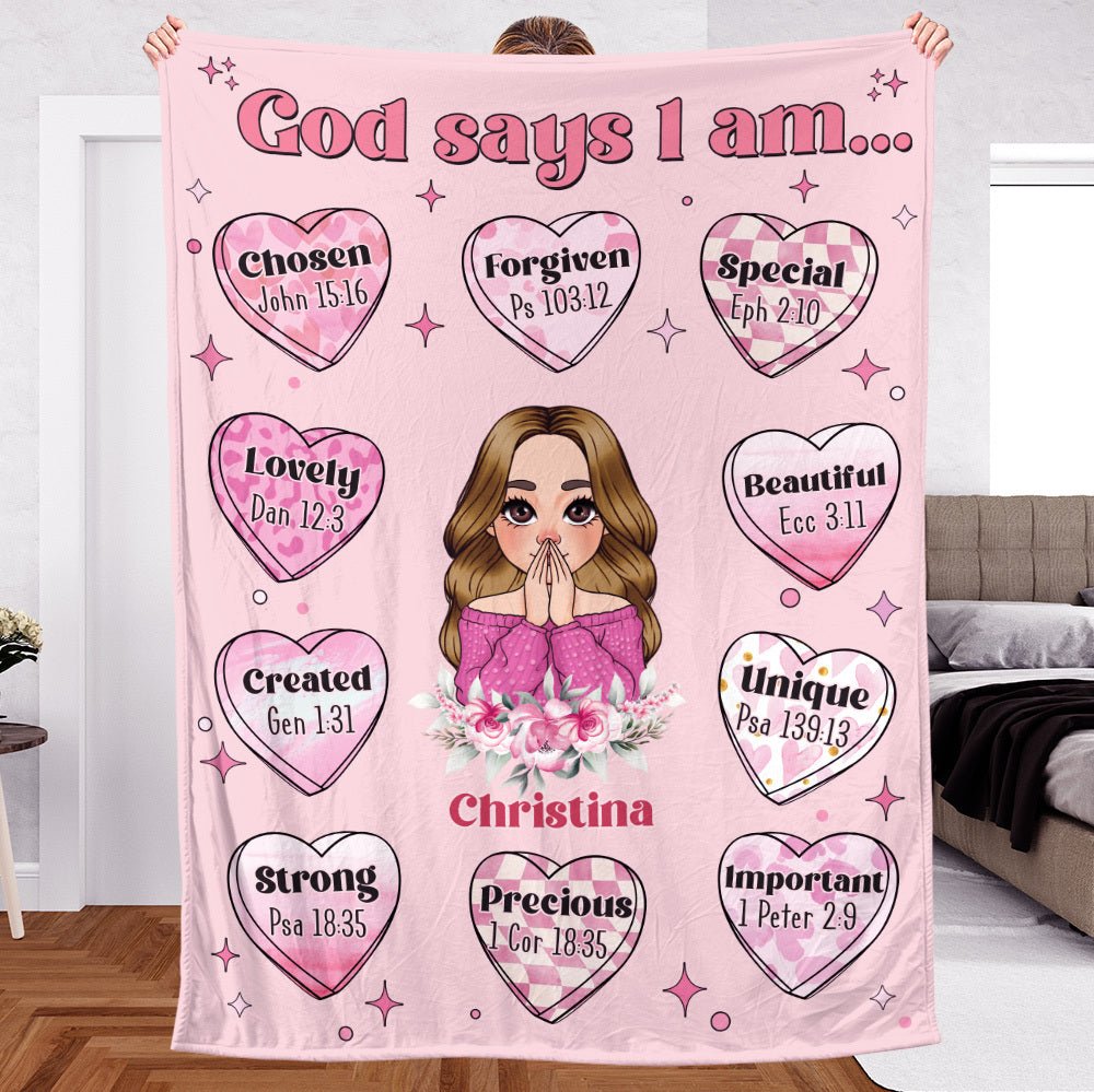 God Says I Am Pink Heart - Personalized Blanket - Meaningful Gift For Birthday - Giftago