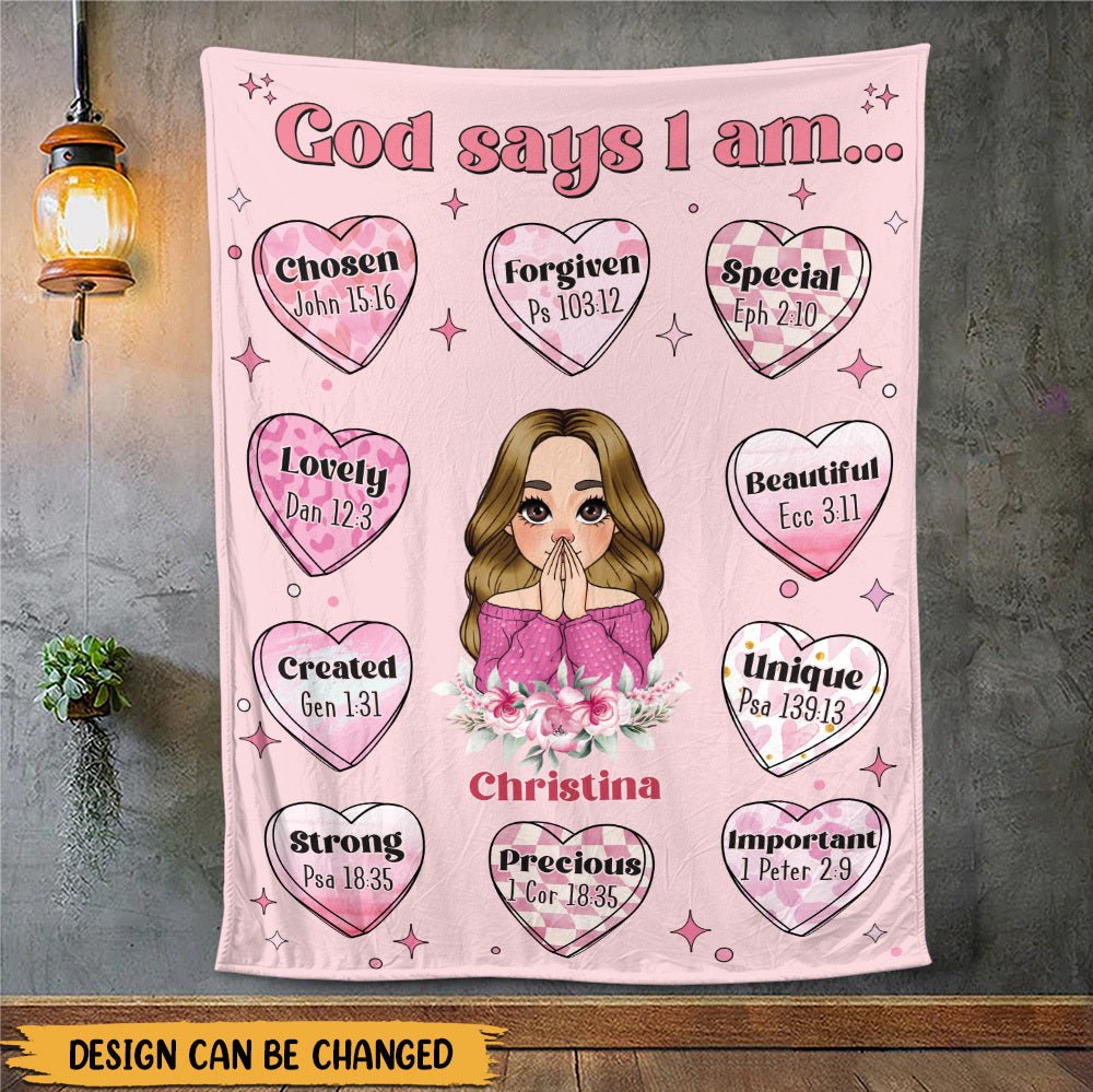 God Says I Am Pink Heart - Personalized Blanket - Meaningful Gift For Birthday - Giftago
