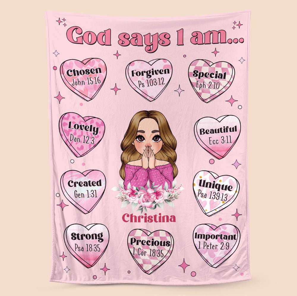 God Says I Am Pink Heart - Personalized Blanket - Meaningful Gift For Birthday - Giftago