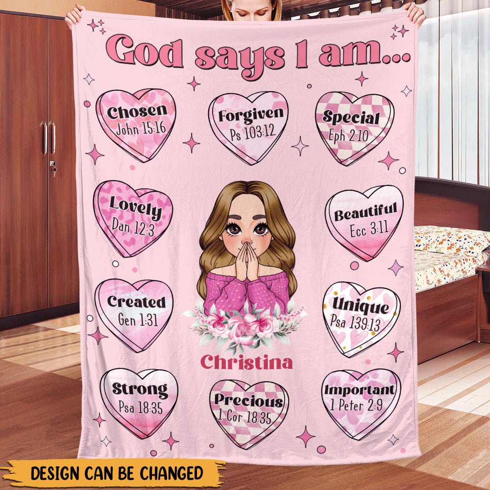 God Says I Am Pink Heart - Personalized Blanket - Meaningful Gift For Birthday - Giftago