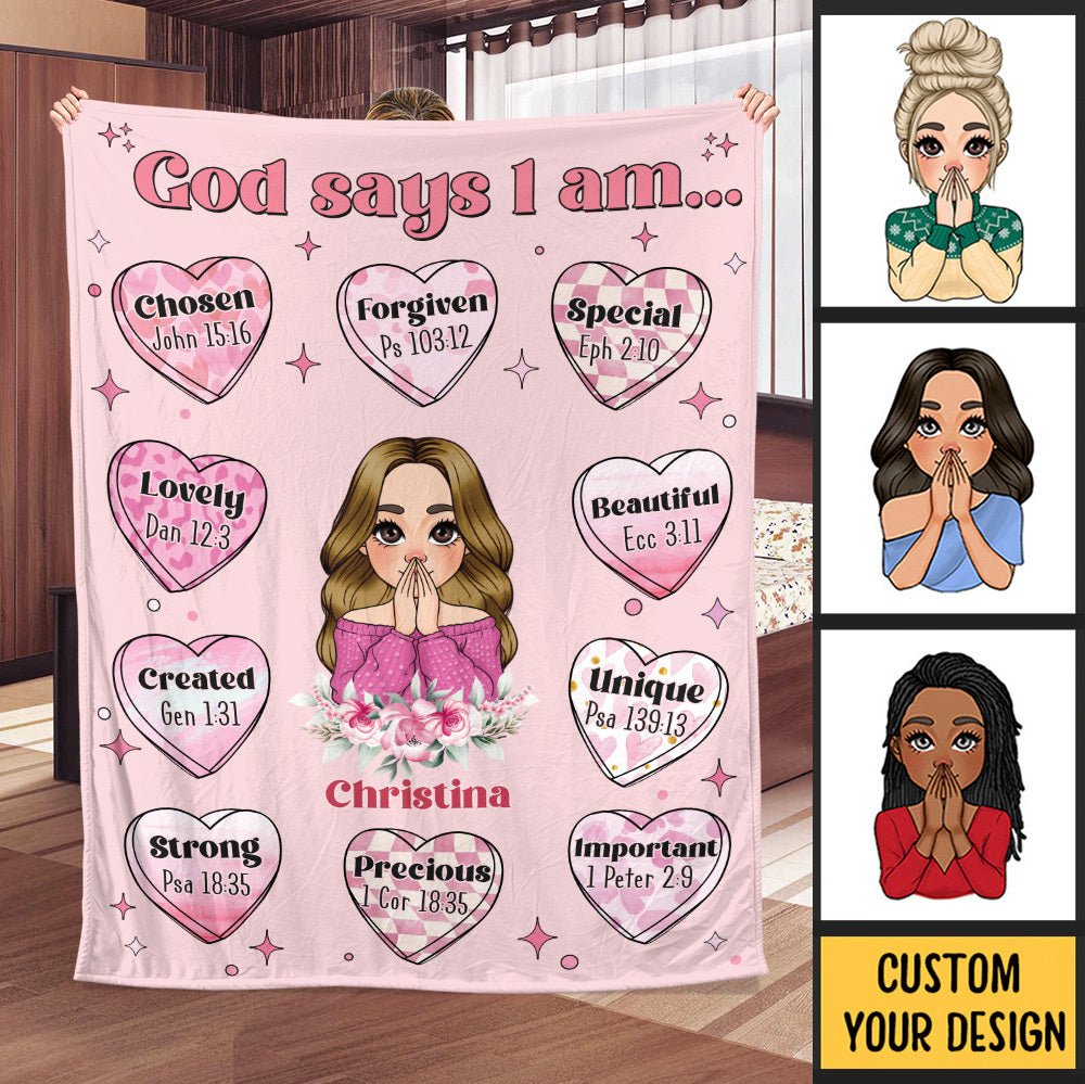 God Says I Am Pink Heart - Personalized Blanket - Meaningful Gift For Birthday - Giftago