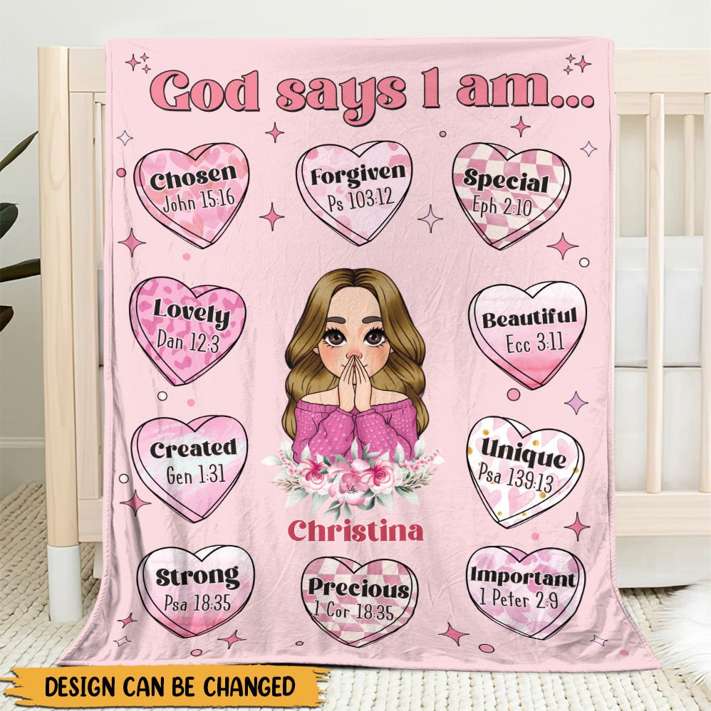 God Says I Am Pink Heart - Personalized Blanket - Meaningful Gift For Birthday - Giftago