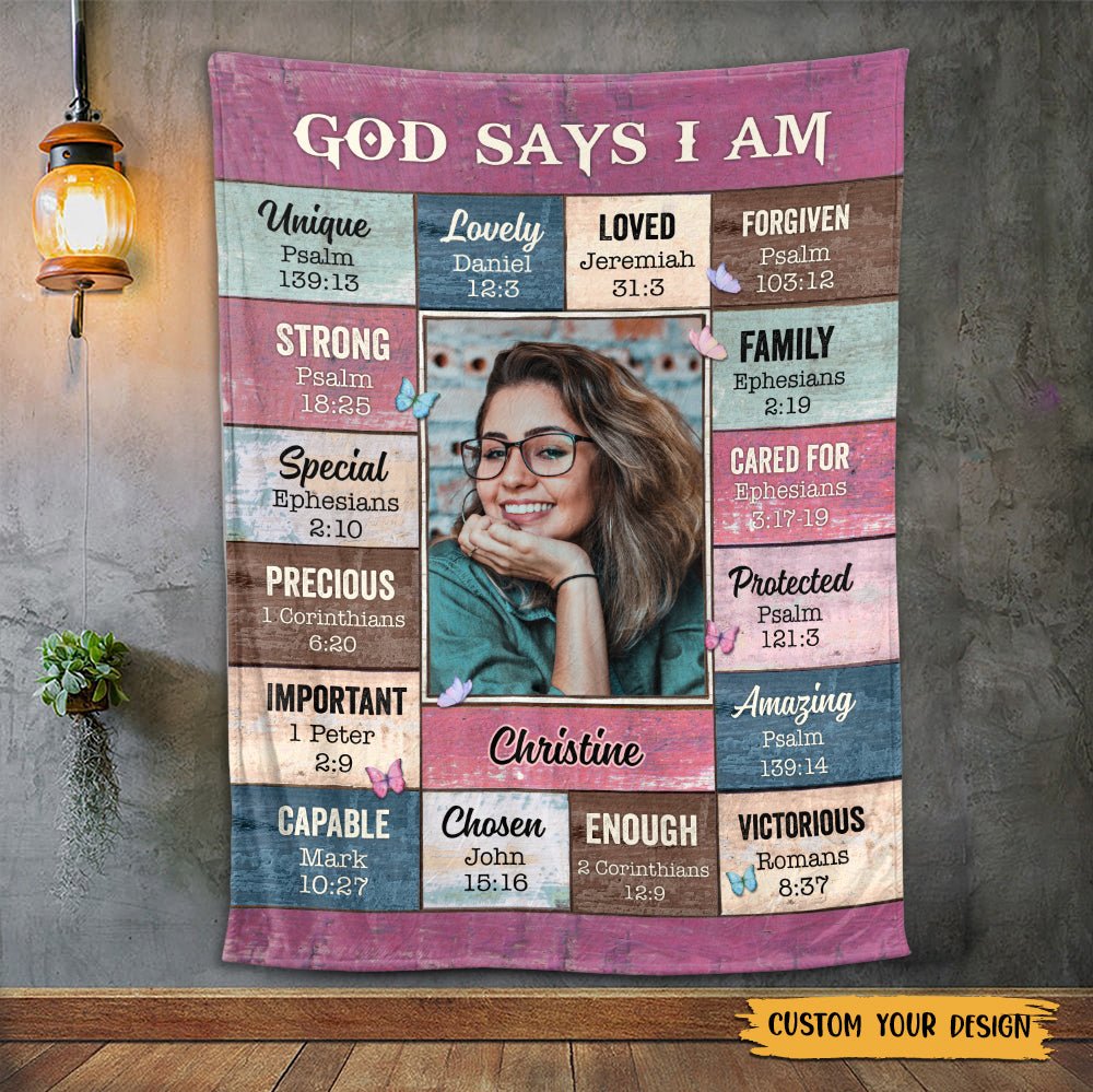 God Says I Am Pink Photo - Personalized Blanket - Meaningful Gifts for Birthday - Giftago