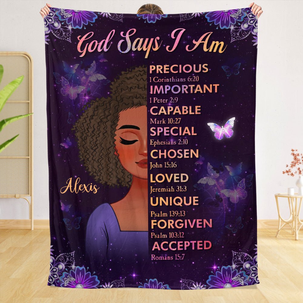 God Says I Am Purple - Personalized Blanket - Best Gift For Mother, Grandma - Giftago