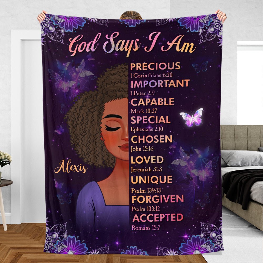 God Says I Am Purple - Personalized Blanket - Best Gift For Mother, Grandma - Giftago