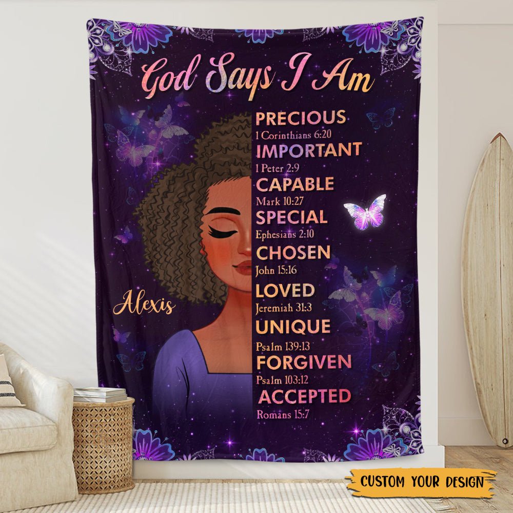 God Says I Am Purple - Personalized Blanket - Best Gift For Mother, Grandma - Giftago