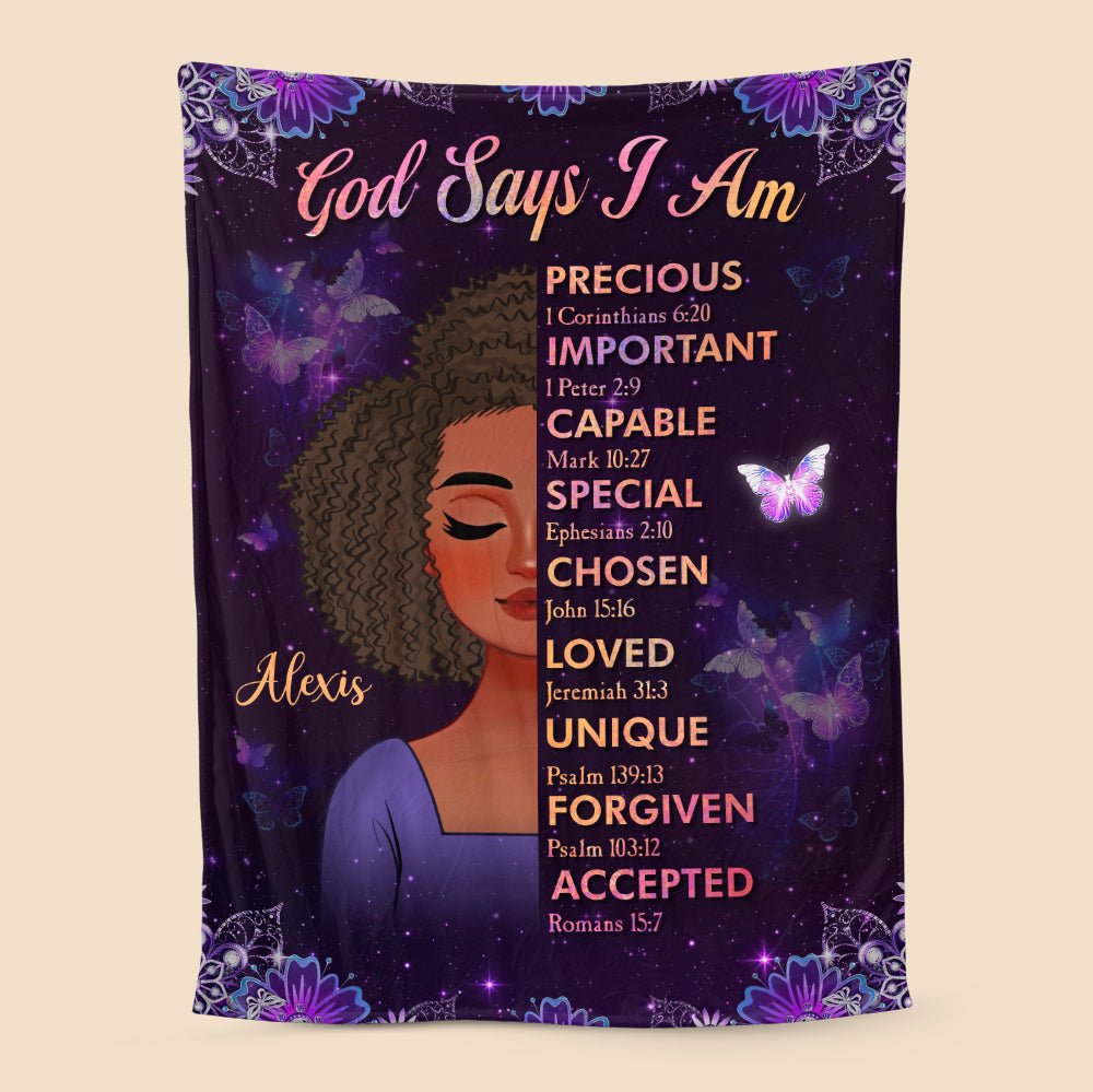 God Says I Am Purple - Personalized Blanket - Best Gift For Mother, Grandma - Giftago