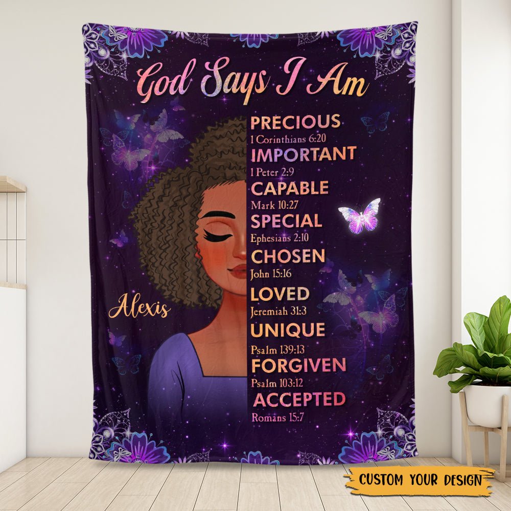 God Says I Am Purple - Personalized Blanket - Best Gift For Mother, Grandma - Giftago