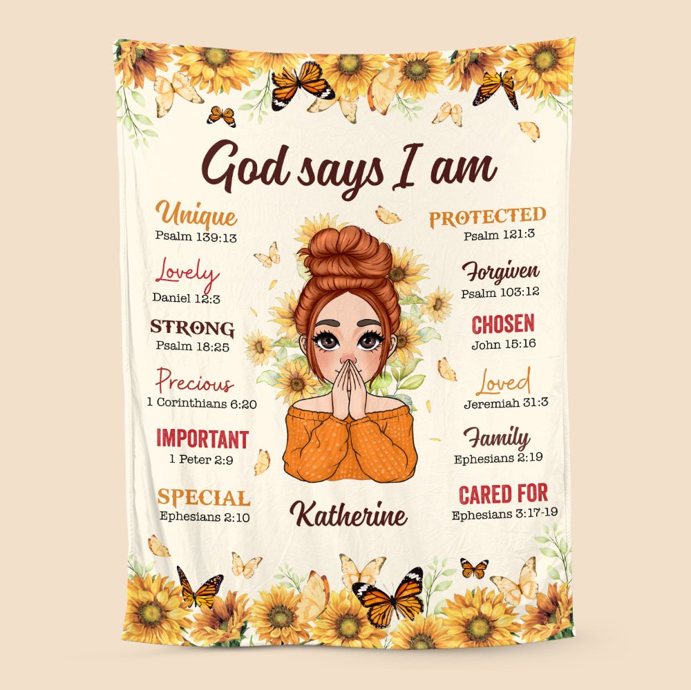 God Says I Am Sunflower - Personalized Blanket - Best Gift For Birthday - Giftago