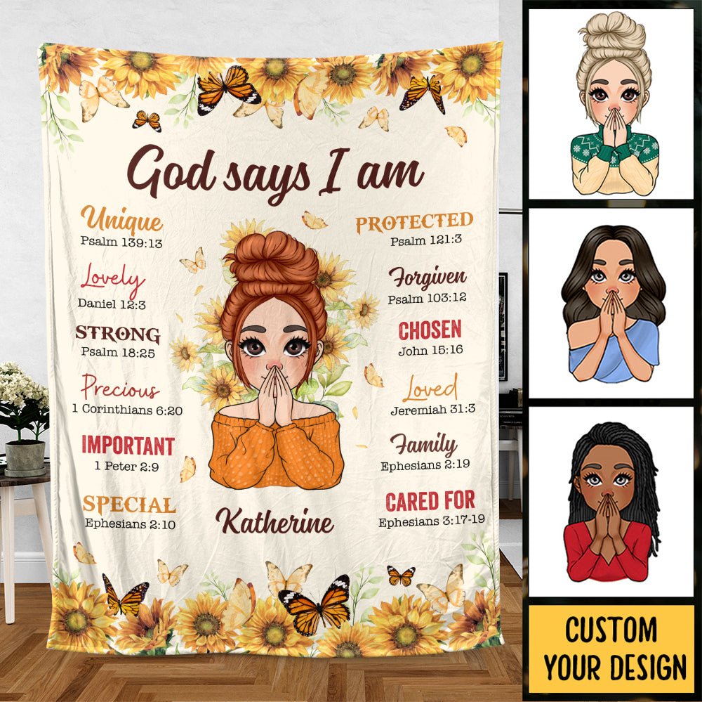 God Says I Am Sunflower - Personalized Blanket - Best Gift For Birthday - Giftago