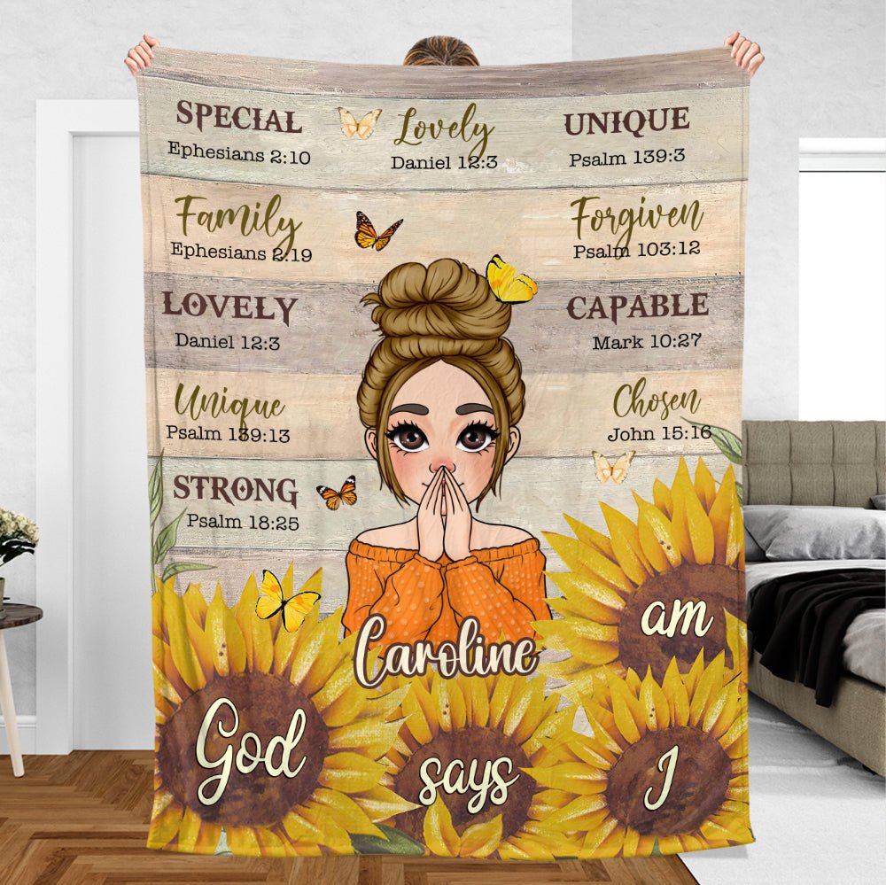 God Says I Am Sunflower - Personalized Blanket - Best Gift For Mother, Grandma, For Birthday - Giftago